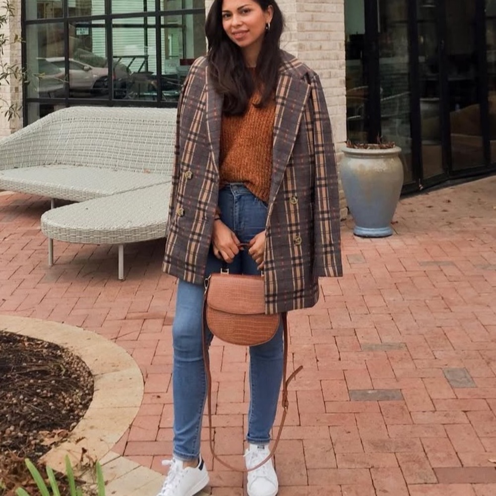 Plaid Blazer with Button Details